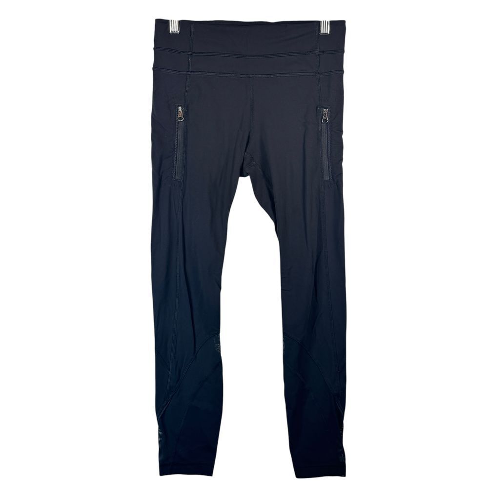 Lululemon Black Running Leggings Zip Pocket Mesh Panel Athletic Pants Size 4 25"